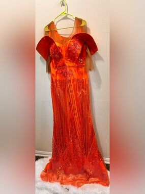 NWOT Embellished Orange Beaded Evening Gown